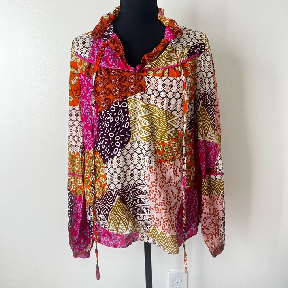 Fate Fuchsia Pink Patchwork Blouse Sz Medium Boho Bold - Picture 2 of 7